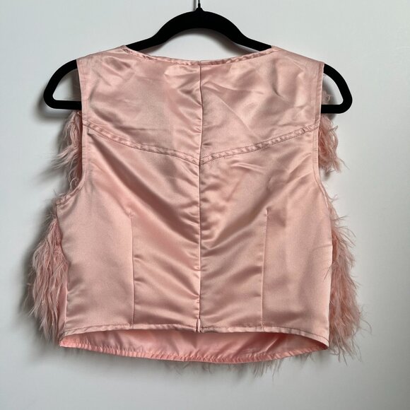 Avec Les Filles Women's Pink Feather Vest Sleeveless Back Zip Jewel Neck M - Picture 6 of 9